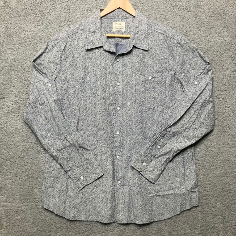 PD&C Shirt Men XXL Blue Floral Print Long Sleeve Cotton Button Collared Preppy